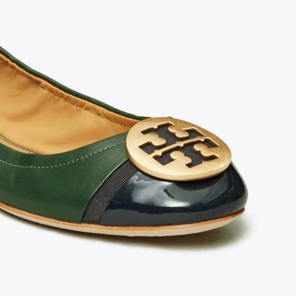 Tory Burch Minnie Patent Cap-Toe Ballet Flat Pine Tree Perfect Navy Green 10.5 - Picture 3 of 7